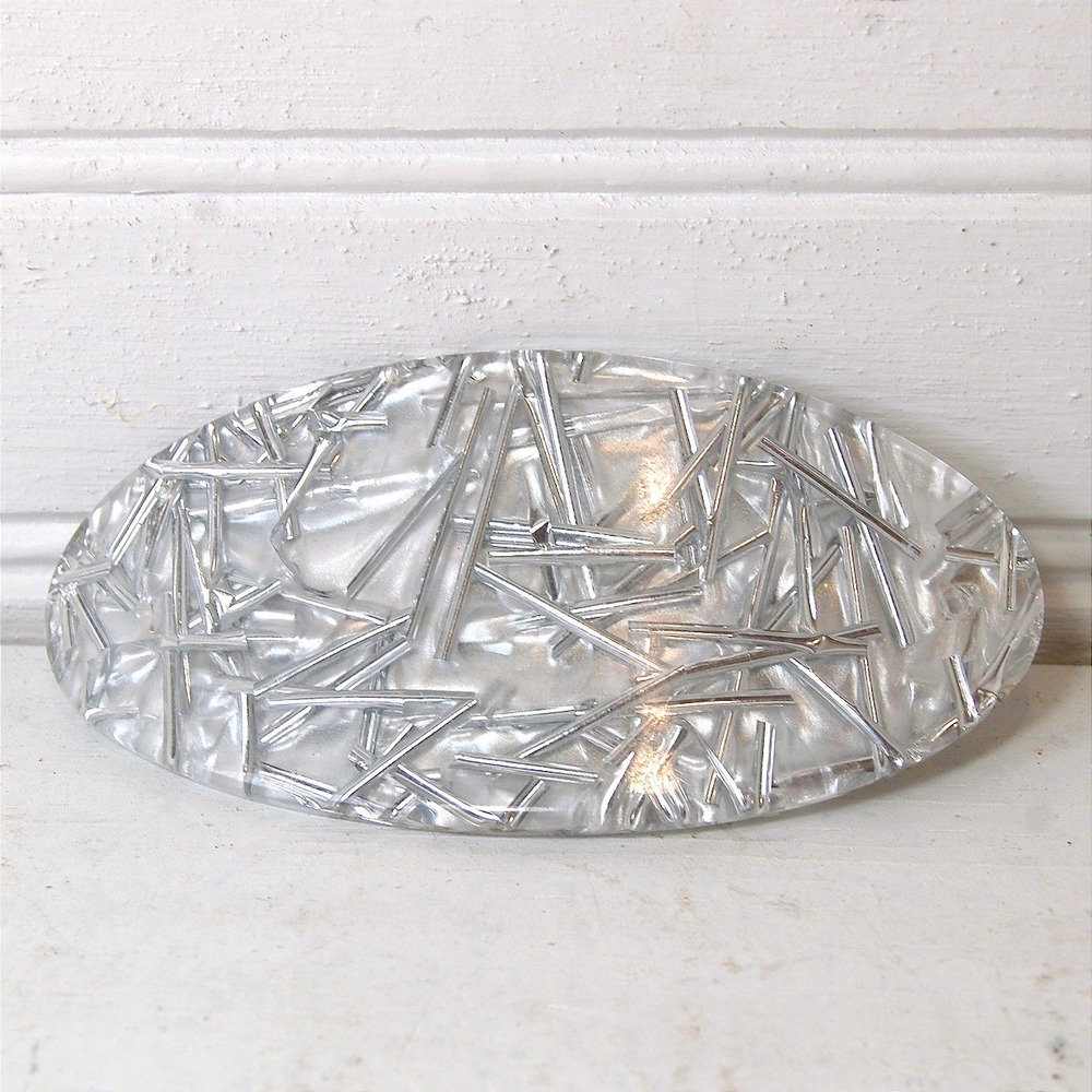 Vintage Hair Barrette Silver Metallic Resin Beads 80s Accessory Metal Clasp